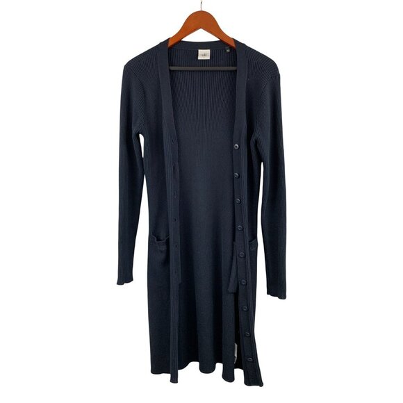 Cabi Womens Ribbed Knit Long Cardigan Sweater S Navy Blue Button Front - Picture 1 of 5